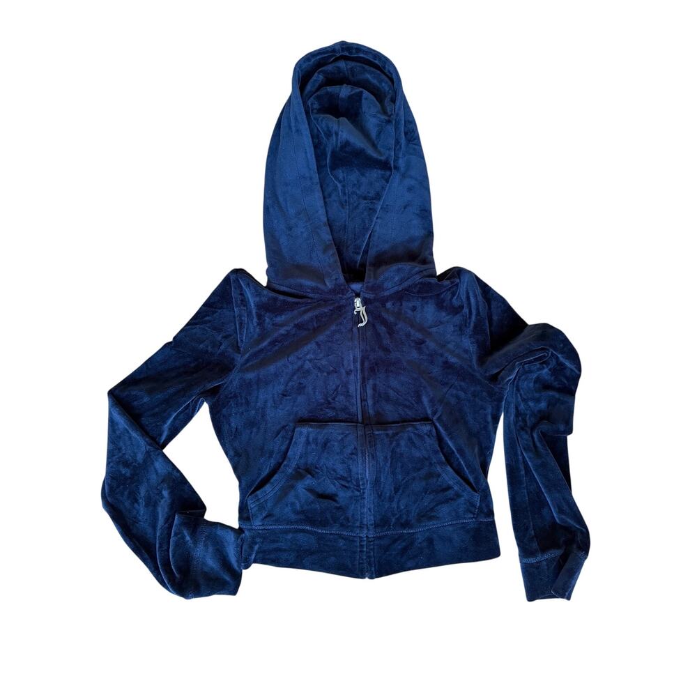 Juicy Couture Black Velour Bedazzled Embellished Hoodie Wide Leg Track Suit - Picture 5 of 10